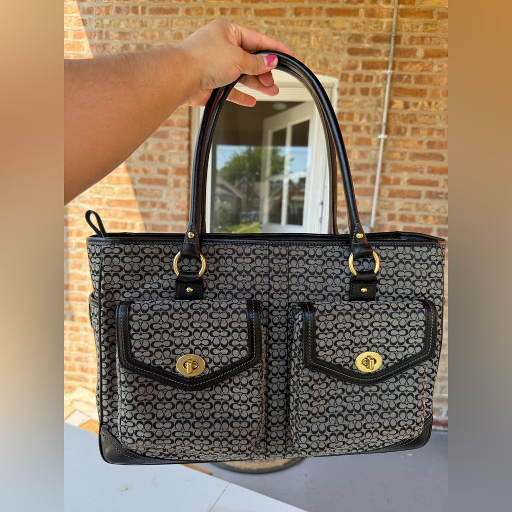 Coach Signature Jacquard Tote Bag in Charcoal/Black Mini Cs Business Travel